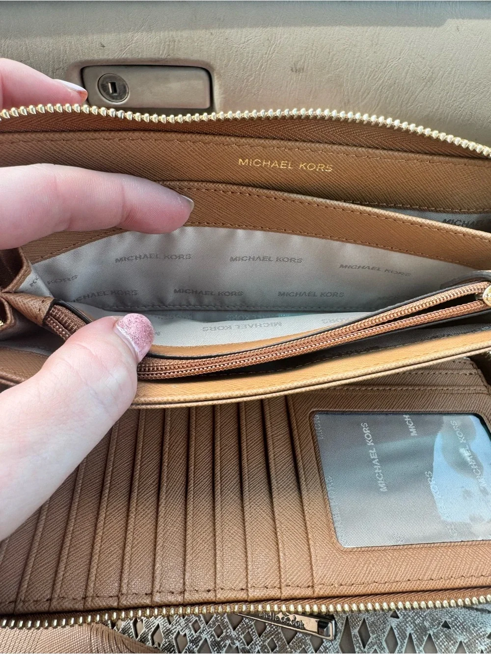 Michael Kors Croc-Embossed Tan Leather Zip-Around Wristlet Wallet